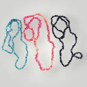 Natural Stone Chip Bead Necklace Set 34” Turquoise Coral Sodalite Boho Style